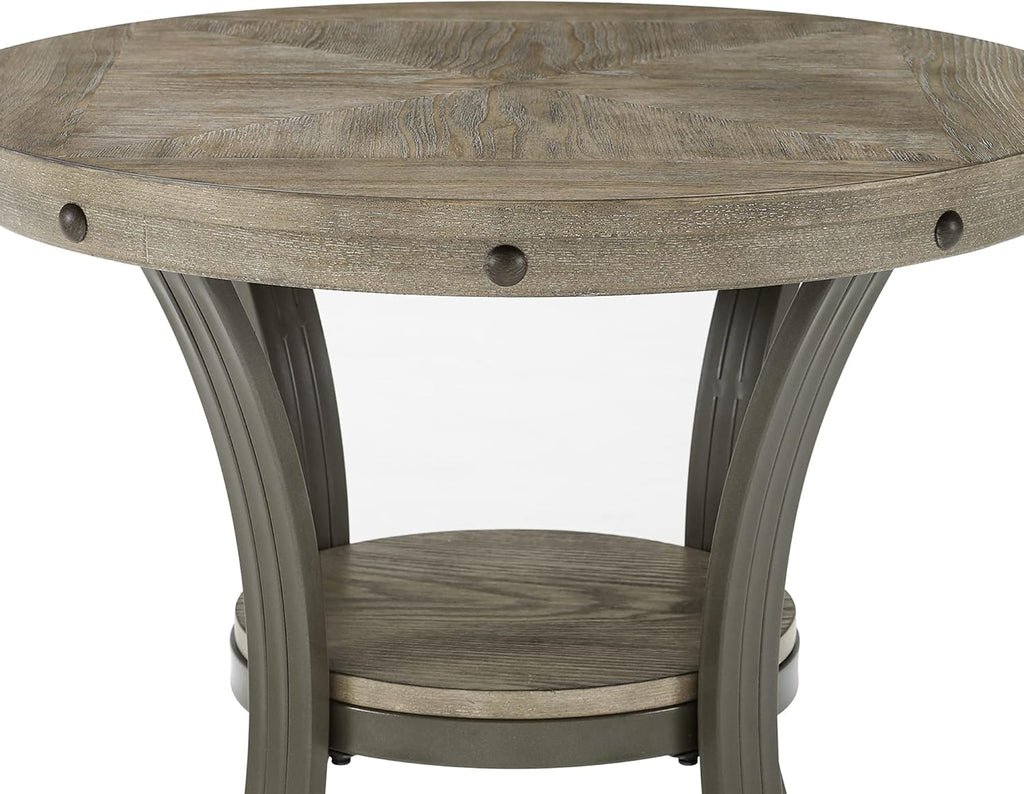 Powell Pewter Metal and Rustic Wood Side Table Franklin Dining