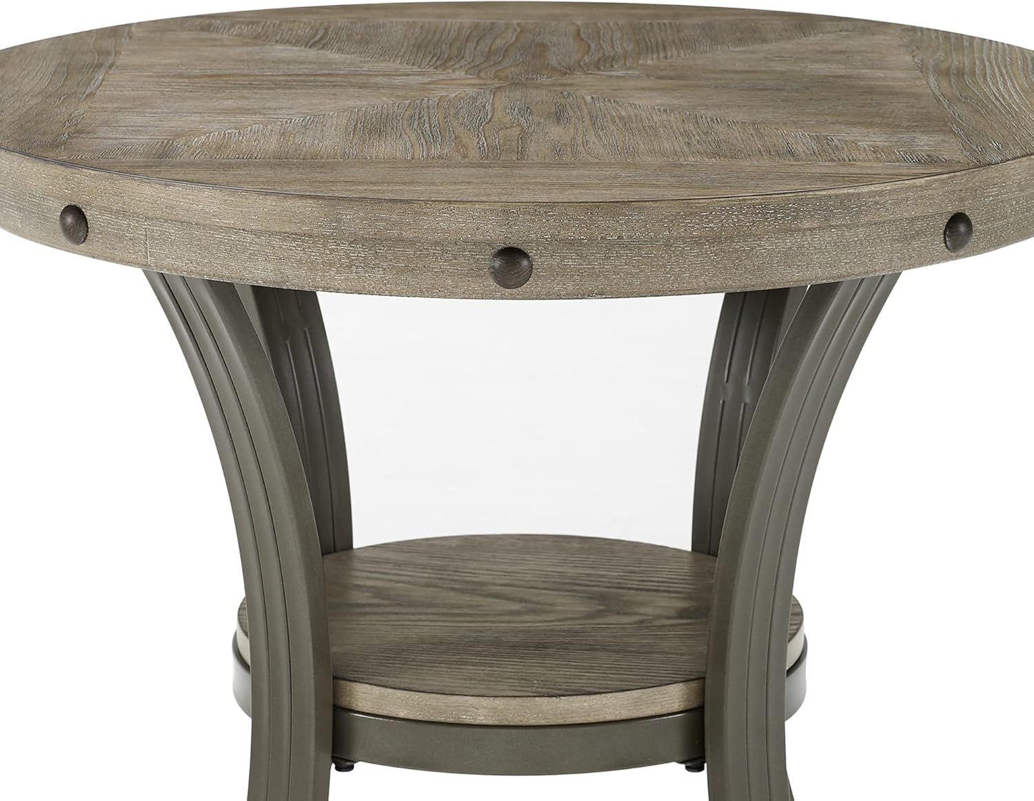 Powell Pewter Metal and Rustic Wood Side Table Franklin Dining