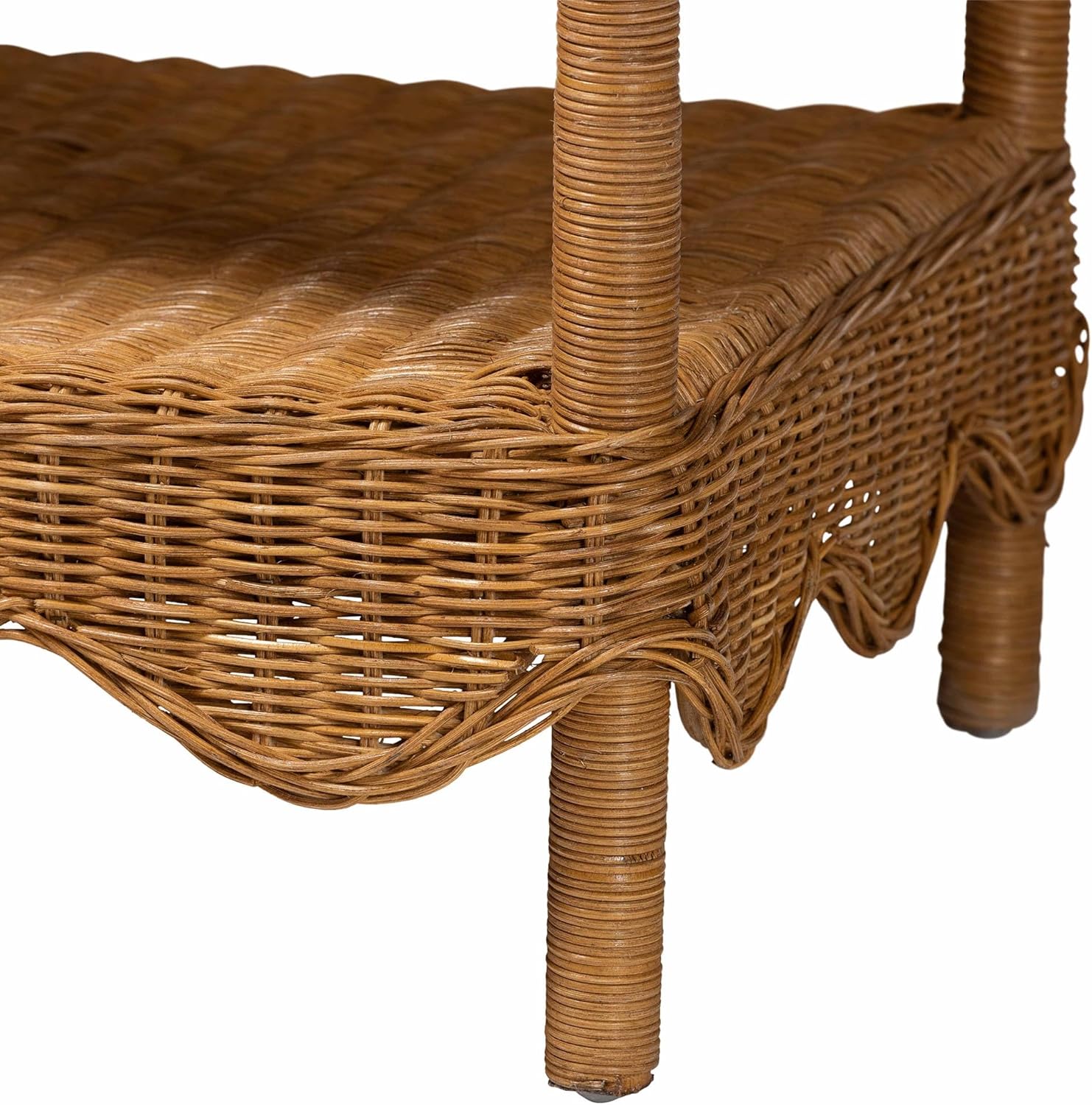 bali & pari Oteria Scalloped Natural Rattan Side Table, Light Honey
