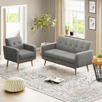 HUIMO Living Room Set, Button Tufted Living Room Furniture Sets, Upholstered Modern Couch Set with Solid Frame, Deep Seat Sofa Set for Living Room, Office (Light Grey, 3 Piece Set-1*loveseat+2*Chair)
