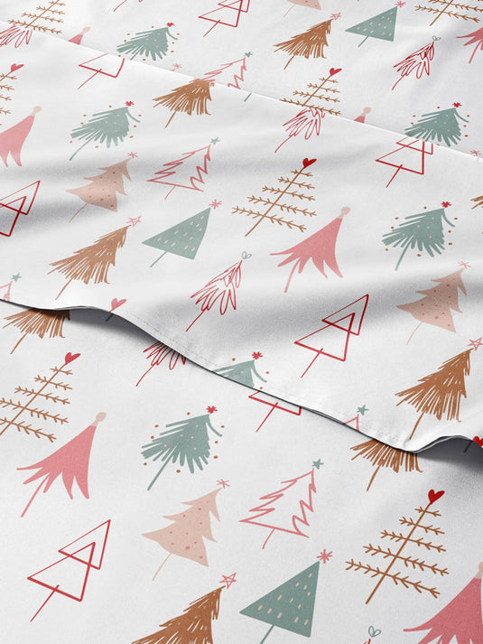 Queen Christmas Tree Sheet Set - Holiday Xmas Pattern Linen Set - Deep Pockets - Snug Fit - 4 Piece - Wrinkle Free - Comfy & Cooling Festive Winter Bedding - Easy To Care For - Kid Friendly