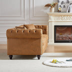 Modern Chesterfield Sofa Couch, 85.5-inch Tech Fabric 3-Seater Sofa with Rolled Arms and Tufted Button for Living Room, Office, Brown