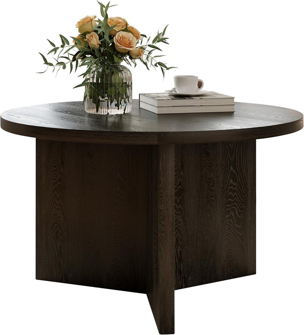 Luoxiao 27.5'' Coffee Table for Small Space, Minimalist Modern Table for Living Room, Durable & Sturdy Small Round End Table with Adjustable Feet Pads, Black