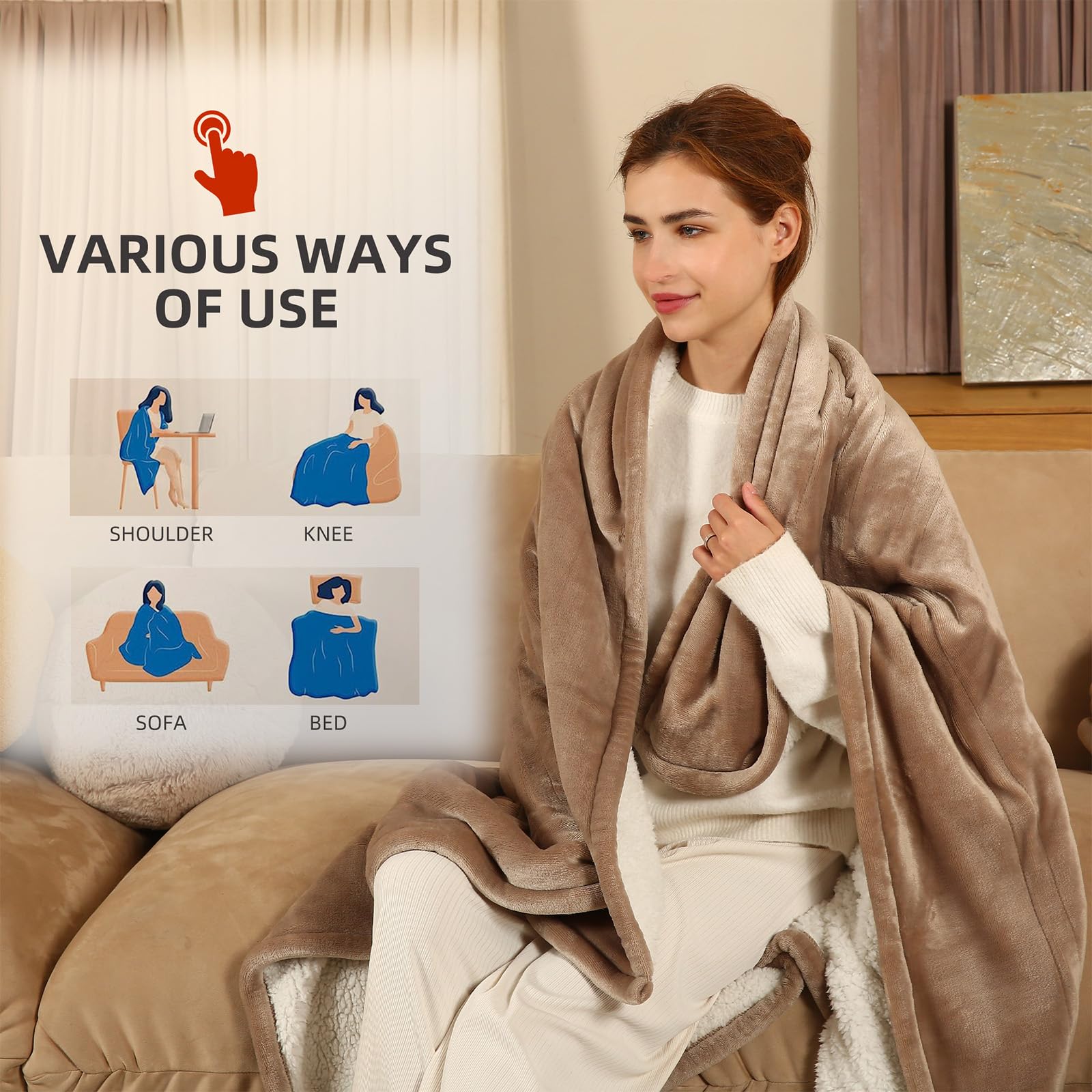 Coperta Elettrica Riscaldata Plaid con 5 Livelli di Riscaldamento e Spegnimento Automatico dopo 4 Ore, Plaid Riscaldato 50"x60" con Certificazione ETL e FCC per Casa e Ufficio, Lavabile in Lavatrice, Grigio Scuro