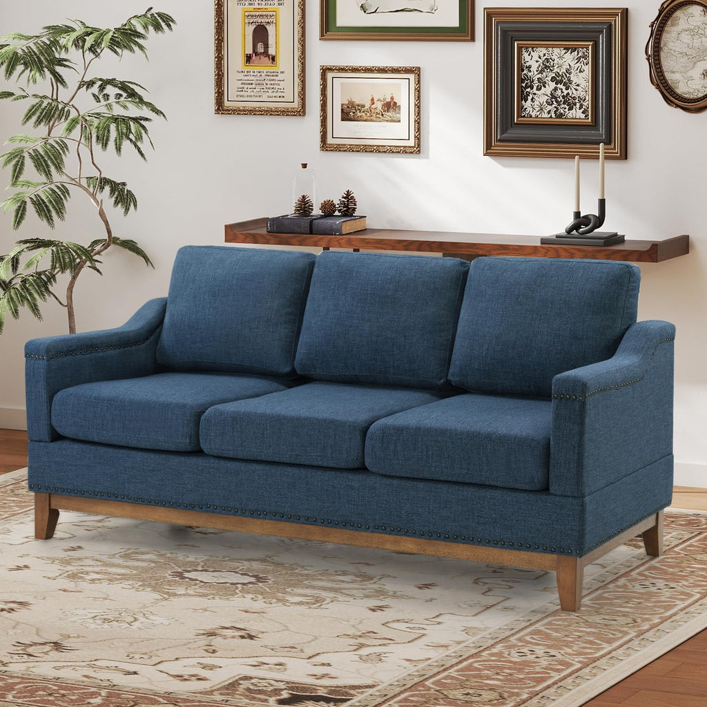 4-Piece Living Room Sofa Set with Coffee Table, Vintage Rivet Couch Sets with Solid Wood Legs, Chenille Sofas Furniture of Ottoman with Storage Space, Armchair, Loveseat and 3-Seat Sofa