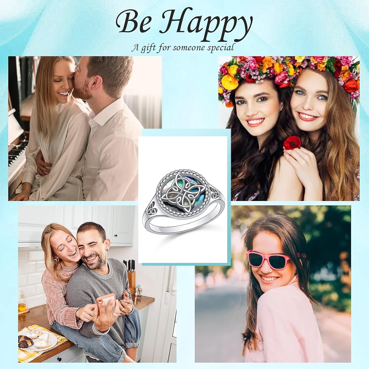 Witches Knot Ring for Women 925 Sterling Silver Abalone Shell Celtic Knot Rings Protection Irish Jewelry for Women