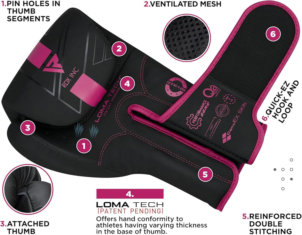 RDX Women Boxing Gloves, Pro Training Sparring, Maya Hide Leather, Muay Thai MMA Kickboxing, Adult, Heavy Punching Bag Focus Mitts Pads Workout, Ventilated Palm, Multi Layered, 8 10 12 14 16 Oz