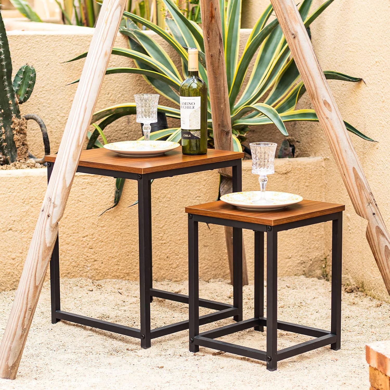 Vipush Nesting Tables Coffee Table Set of 2 - End Tables Living Room Small Side Tables Modern Farmhouse Sturdy Metal Frame Wood Desk