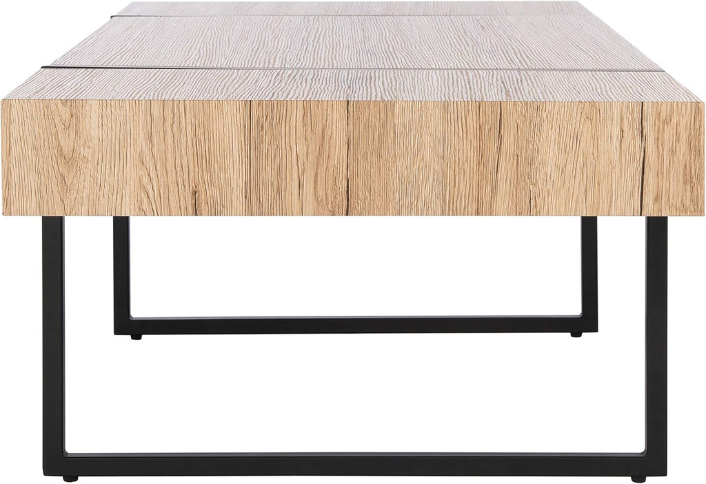 SAFAVIEH Home Collection Tristan Modern Rectangular Coffee Table COF7000B, 43.3" W x 23.6" L x 15.7" H, Natural/Black Metal Legs