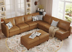 EASE MOOSE Brown Modular Sectional Couch with Storage, Faux Leather Sectional Modular Sofa or Living Room