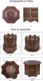 COTTON CRAFT Solid Wood Coffee Table - Hand Carved Vintage Boho Folding Side Table - Small Spaces Entryway Family Room Accent Table Living Room End Table - No Tools Assembly - Octagon 28 in x 18 in H