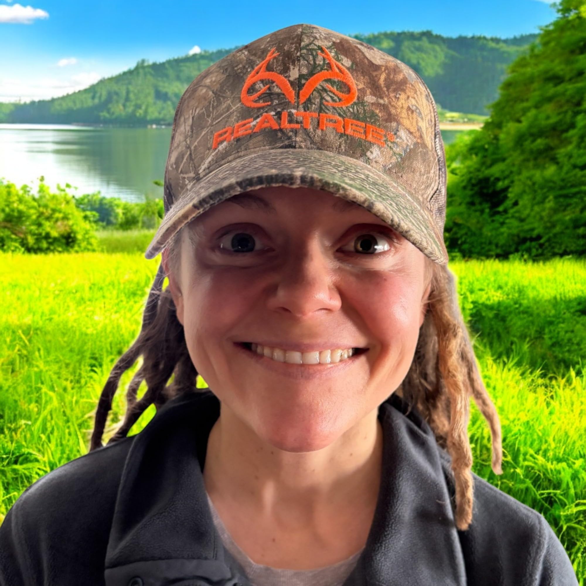 Realtree Edge Blaze Logo Camo Mesh Trucker Cap Hat Snapback svedtransporterende bånd Lav-mellem profil Struktureret forbuet skygge Camouflage kasket