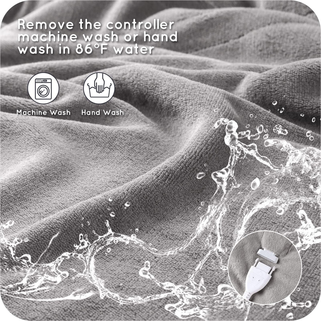 Couverture chauffante électrique DUODUO 72"x84" en polaire corail chaude avec 4 réglages de chaleur et arrêt automatique de 10 heures Protection contre la surchauffe - Gris 