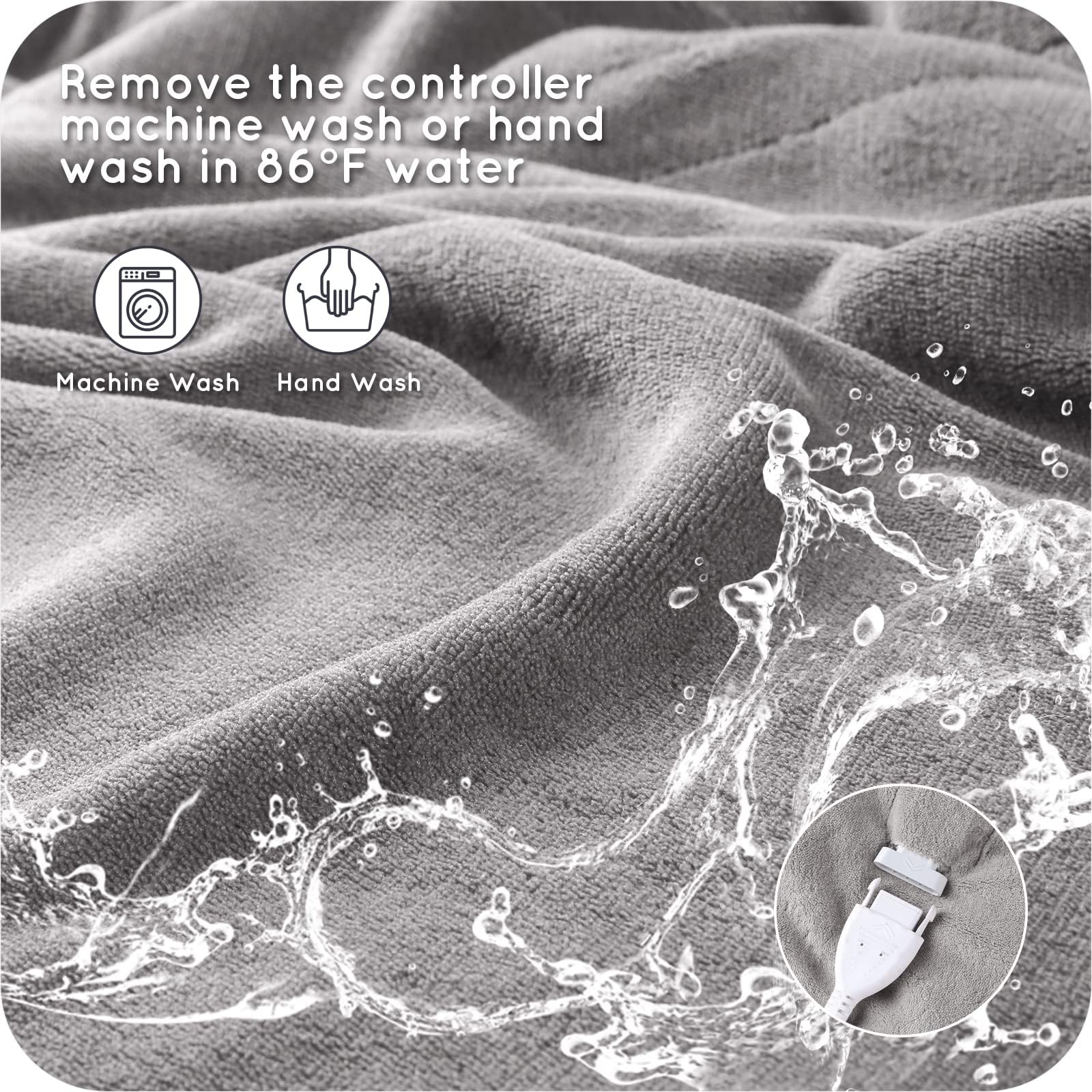 Couverture chauffante électrique DUODUO 72"x84" en polaire corail chaude avec 4 réglages de chaleur et arrêt automatique de 10 heures Protection contre la surchauffe - Gris 