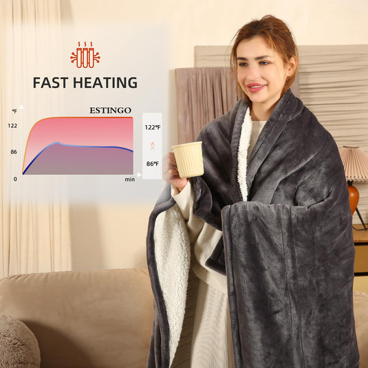 Electric Throw Blanket Heated Blanket Throw with 5 Heating Levels & 4 Hours Auto Off, 50"x60" Heated Throw Blanket with ETL & FCC Certification for Home Office, Machine Washable, Dark Gray