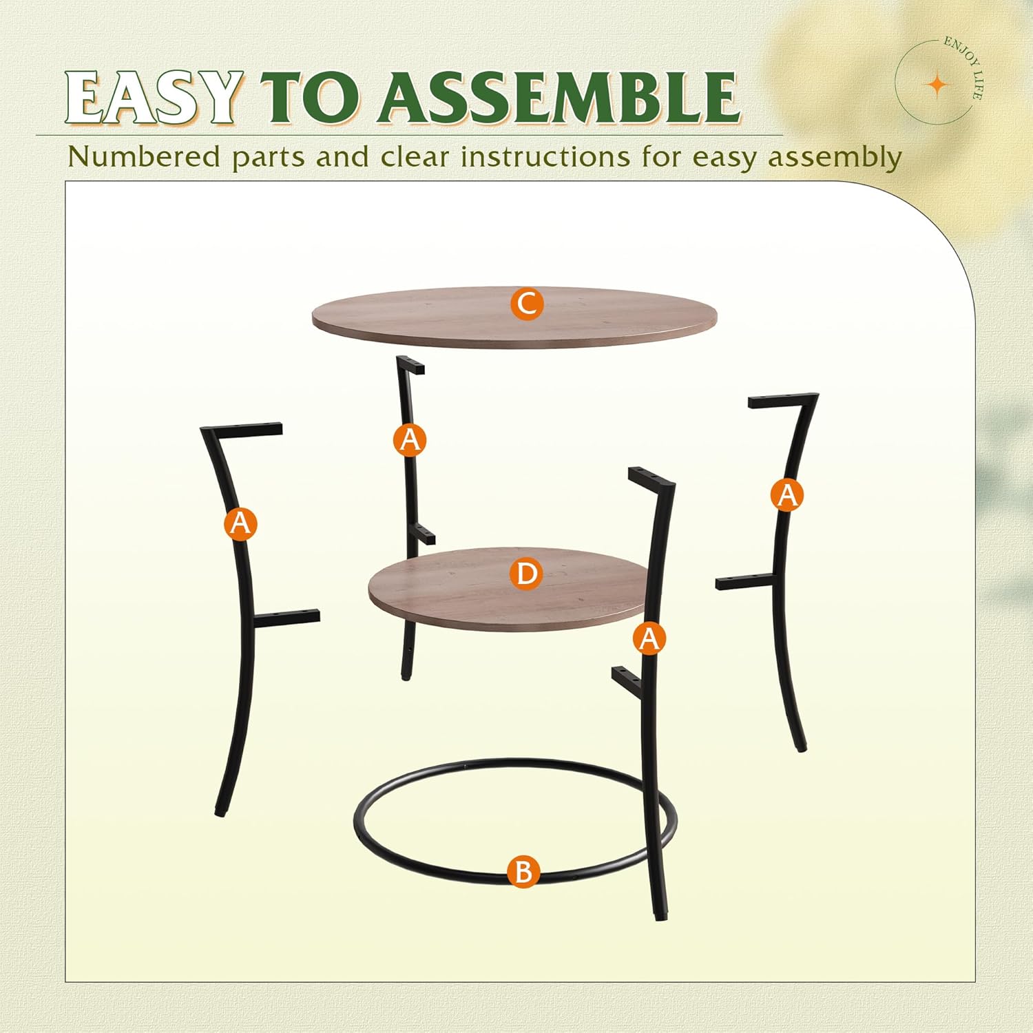 WLIVE Side Table, Round End Table with 2 Storage Shelves for Living Room, Bedroom, Nightstand with Steel Frame for Small Spaces, Accent Coffee Table, Greige