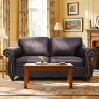 Mid-Century Vintage Sofa Couches with Rivet Design,loveseat Sofa,Removable Sofa Cover Upholstered Cushions and Solid Wood Frame (Brown, 3-Seater)