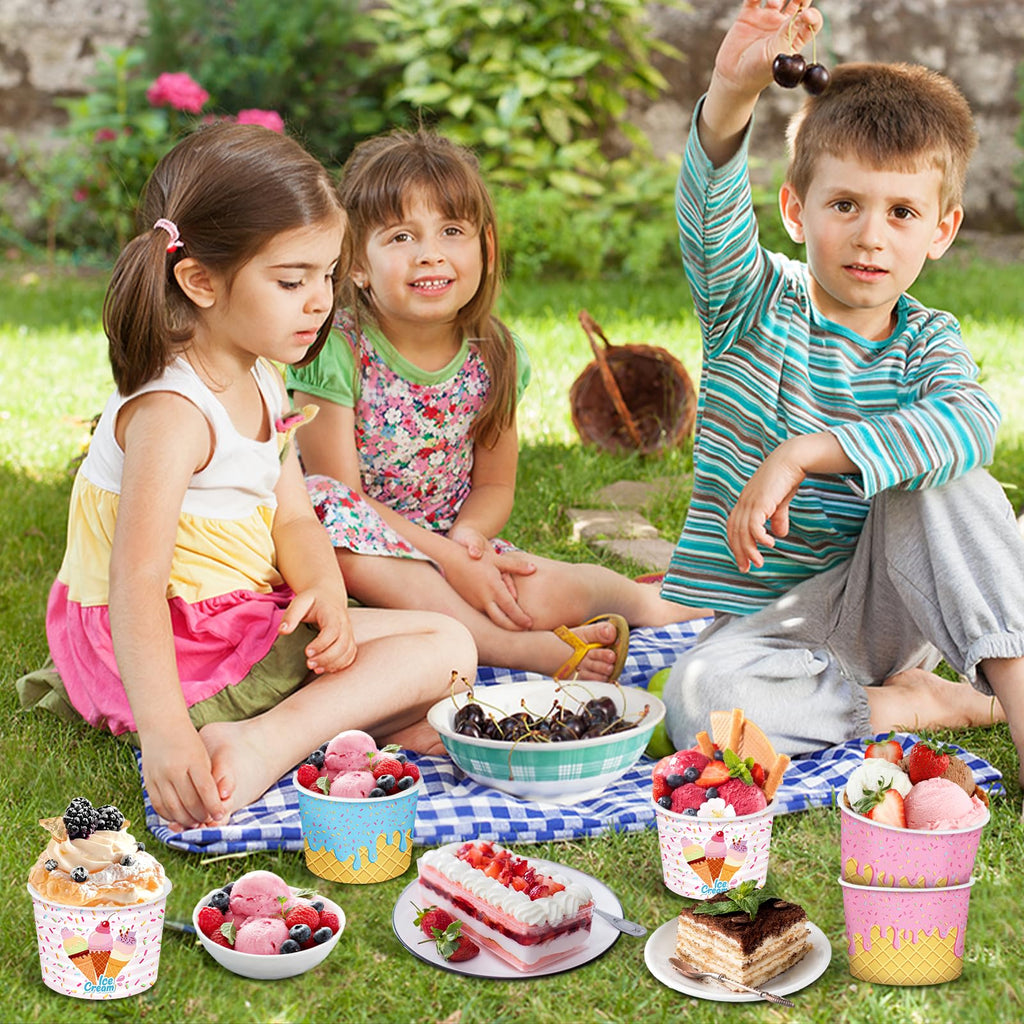REDWORD 60PCs Ice Cream Bowls, 9oz Ice Cream Containers Disposable Paper Bowls Sundae Cups Dessert Soup Containers for Ice-cream Party Decorations Summer Party Decorations