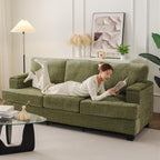 85'' L Shaped Couch with Armrest Organizer,Comfy 3 Seats Sofa with Thick Cushion,Chenille Sectional Couches for Living Room,Bedroom,Apartment,Sofa Set with Oversized Chair,Home Furniture,Green