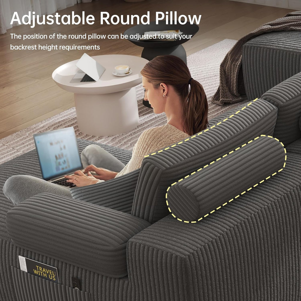 DURASPACE Cloud Sectional Couches for Living Room, Modular U-Shaped Sofa with Deep Seat, Corduroy Sleeper Sofa Bed with Memory Foam, No Assembly Required (Gray)