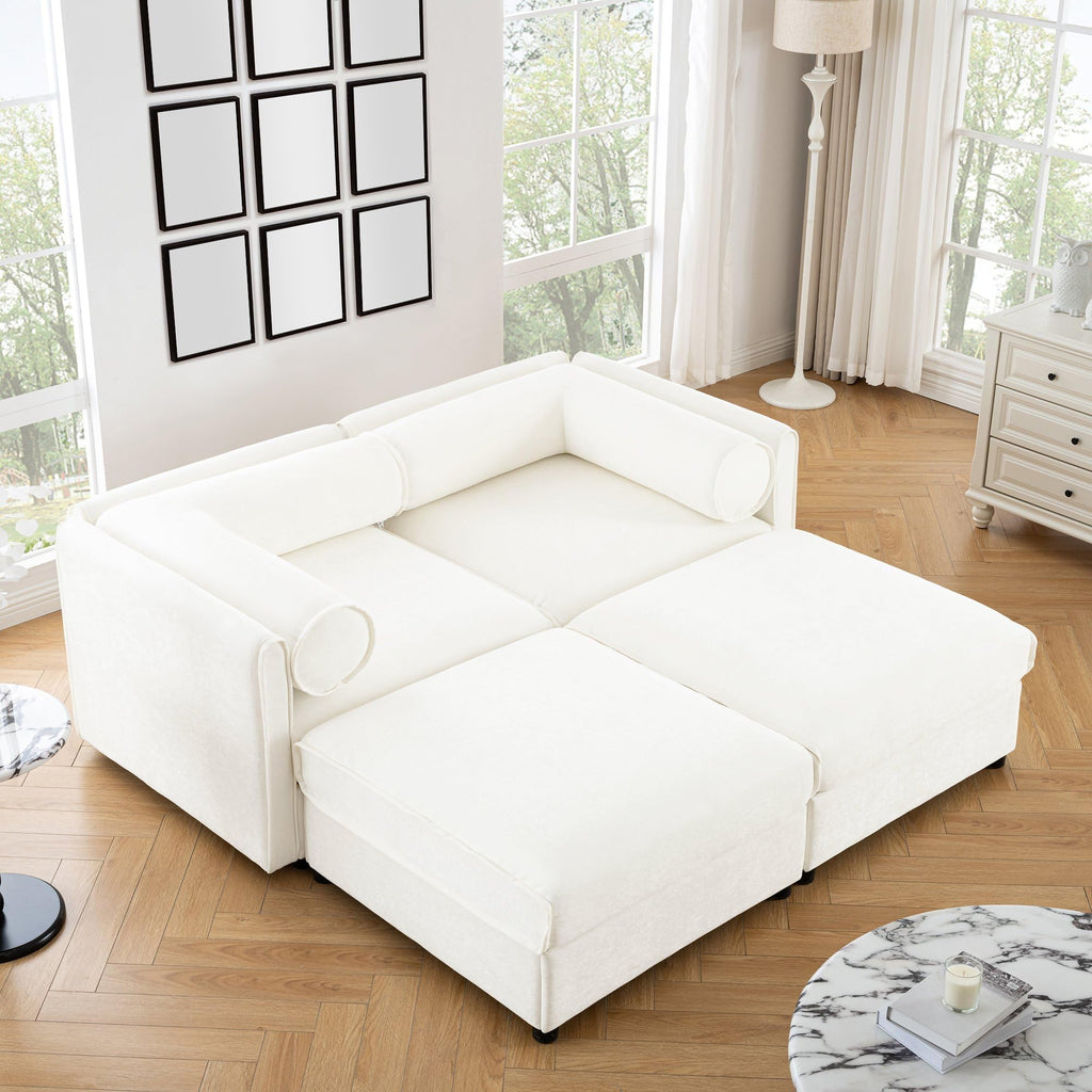 Large Sectional Couches for Living Room, Corner Couch with Storage Chenille Sectional Sofa, Cylindrical Backrest and Armrests 6 Seats,Green