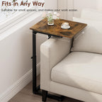 Vagusicc C Shaped End Table, 33" Tall Couch Table Adjustable Height Side Table, Sofa Table That Slide Under, C Table End Table TV Tray Coffee Arm Table for Living Room, Bedroom, Small Spaces, Brown
