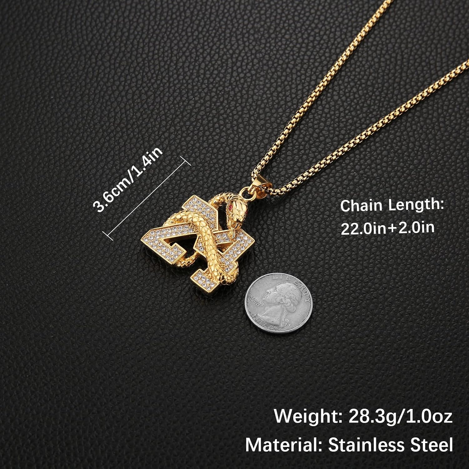 AsAlways 18K Gold Plated Memorial 24 Legend Basketball Number Pendant Inlay CZ Hip Hop Rock Punk Totem Amulet Charm Snake Necklace Gift Jewelry