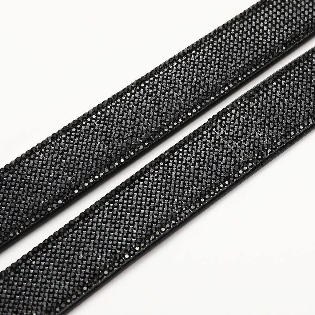 RISANTRY Rhinestone Belt for Women, Black Sparkly Diamond Belts for Womens Dresses, Ladies Glitter Belts for Jeans