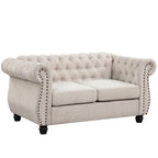 Morden Fort Classic Chesterfield Sofa Set 82'', Tufted Sofa Couch Set with Solid Wood Legs Thick Cushion, Pet-Friendly 3-Seater Sofas Couches for Living Room Bedroom Apartment - Linen Beige