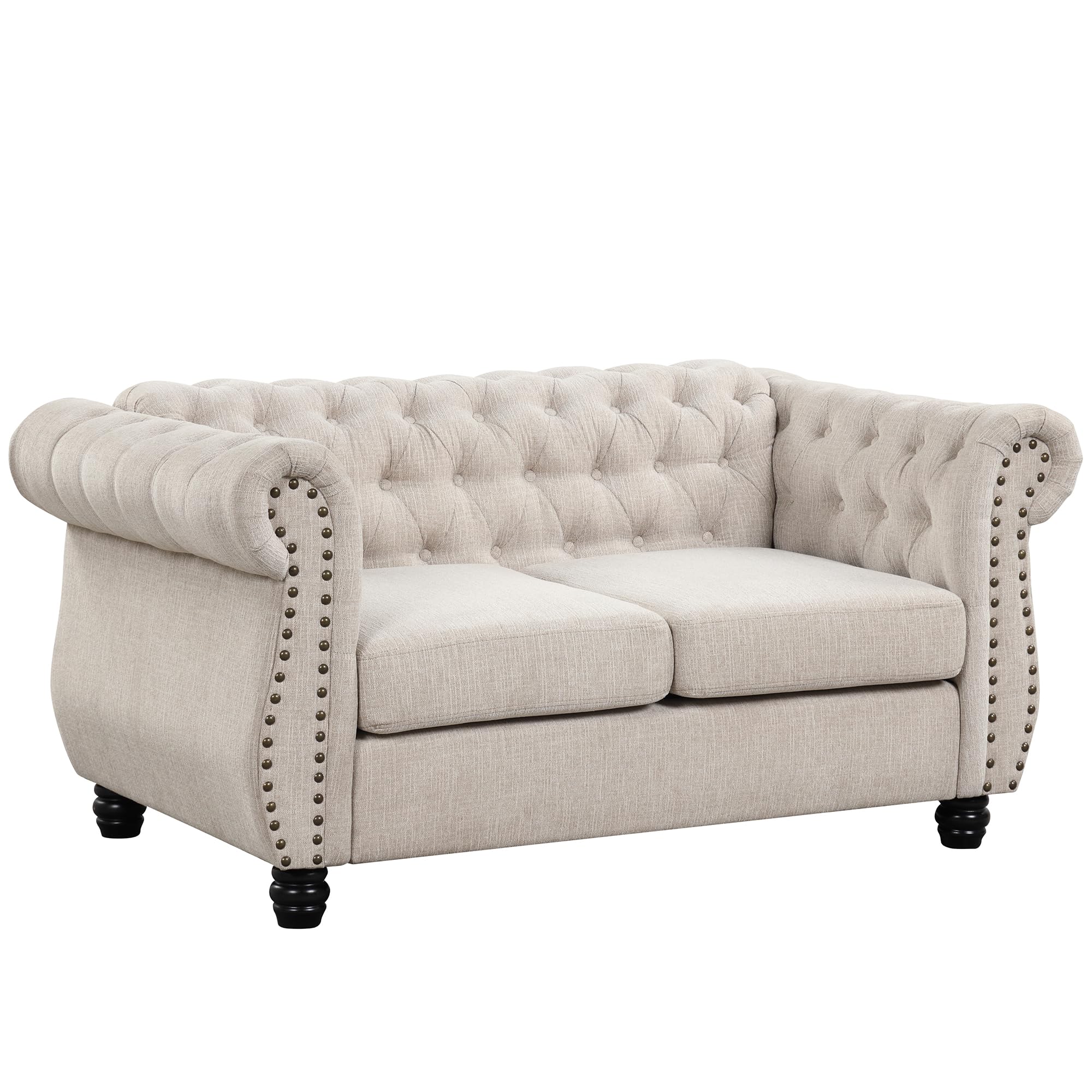 Morden Fort Classic Chesterfield Sofa Set 82'', Tufted Sofa Couch Set with Solid Wood Legs Thick Cushion, Pet-Friendly 3-Seater Sofas Couches for Living Room Bedroom Apartment - Velvet Beige