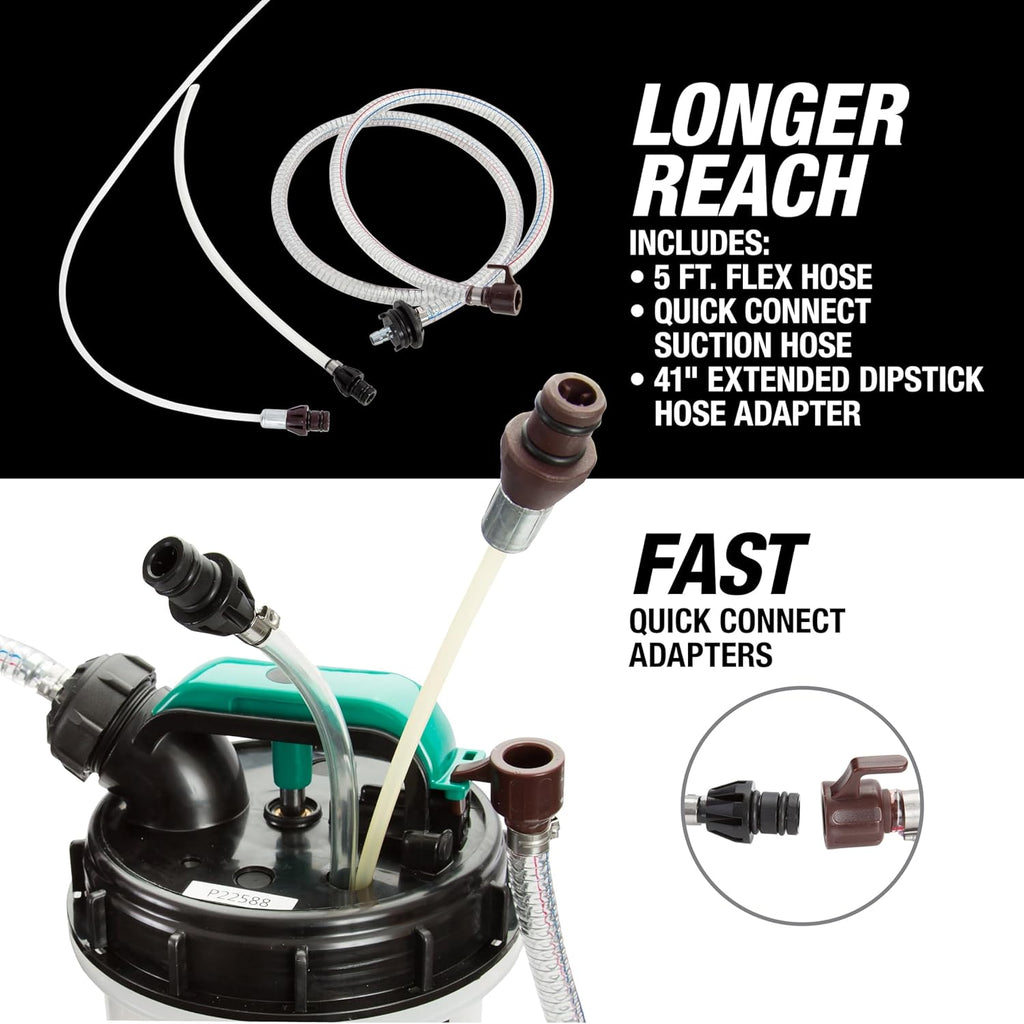 OEMTOOLS 24397 Fluid Extractor Pump, 9.5L Manual Vacuum Oil Changer & Fluid Transfer Pump – Fast Drain Oil, Coolant, Brake & Transmission Fluid – Leak-Free Heavy-Duty Garage Tool