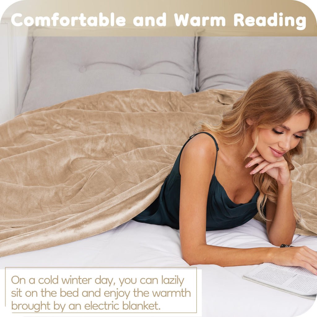 Elektrisch verwarmd deken 72" x 84" volledige maat flanellen stof met 4 verwarmingsniveaus & 10 uur automatische uitschakeling, ademend warm en wasbaar voor zacht en bed - lichtgrijs