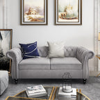 RARZOE Chesterfield Classic Sofa, Mordern 3 Seater Velvet Sofa Couch, Tufted Back Chesterfield Settee Sofas with Nailhead Trim Scroll Arms for Living Room Apartment(Beige)