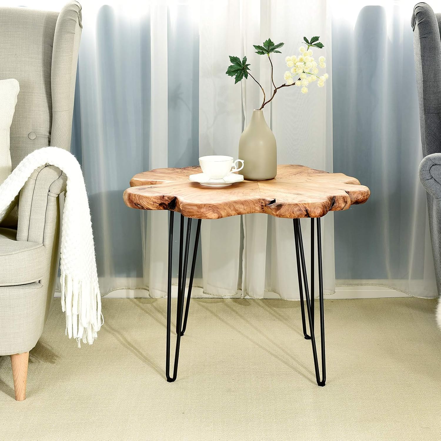 WELLAND Live Edge Cedar Coffee Table 32" W x 32" D x 20.5" H Rustic Round Table for Living Room, Patio, Bedroom, Home Office