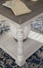 Signature Design by Ashley Havalance Farmhouse Square End Table with Floor Shelf, Vintage Gray & White with Weathered Finish