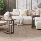 HOOBRO Foldable End Table, C Shaped Side Table with Storage Shelf, Small Snack Table Suitable for Living Room Bedroom Small Spaces, Easy Assembly, Rustic Brown BF29SF01