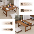 Floor Coffee Table for Living Room, Japanese Folding Low Dining Table, No Assembly Foldable Tatami Tea Table - Natural Solid Wood Bamboo, Rectangle Ground Desk for Small Spaces (Walnut)