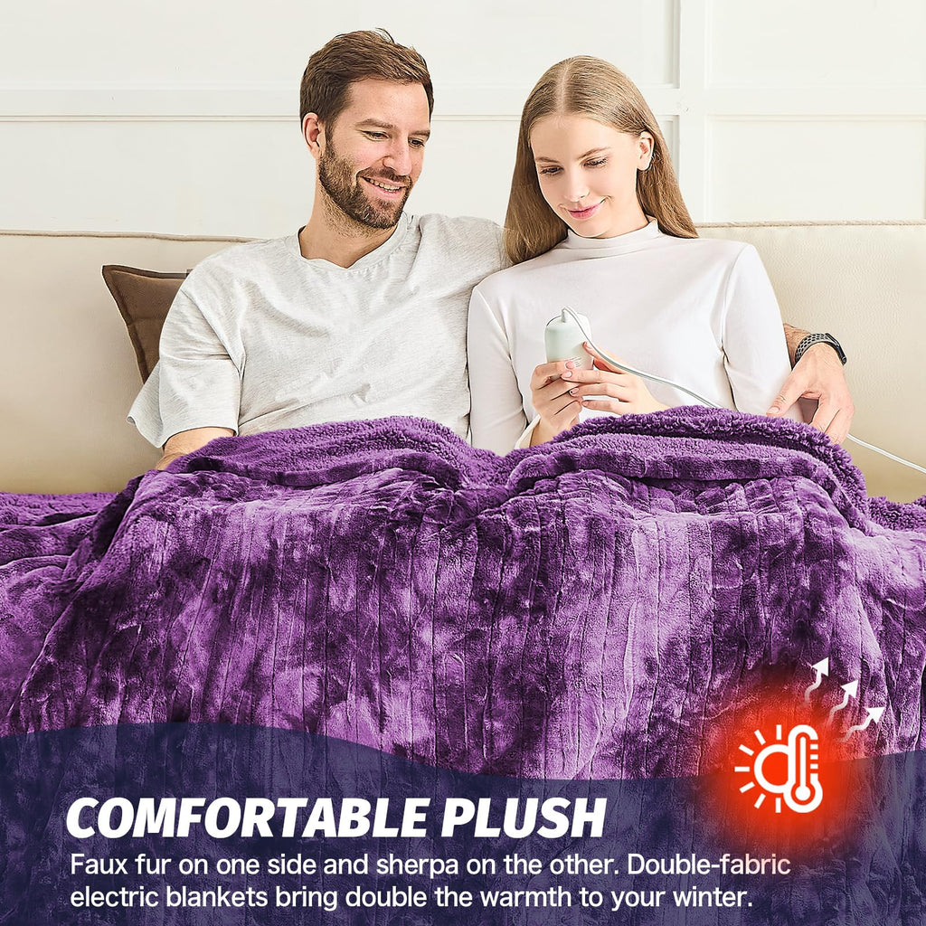 Manta Elétrica Aquecida OCTROT - Manta de Aquecimento em Sherpa de Lã para Sofá, Manta de Aquecimento de Pelo Sintético para Colo com Temporizador de 5 Posições e 10 Níveis de Aquecimento, Certificação ETL&FCC, para Adultos