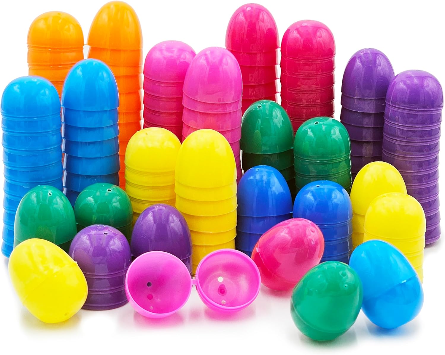 The Dreidel Company Fillable Easter Eggs 50 Pack with Hinge Bulk Colorful Bright Plastic Easter Eggs, Perfect for Easter Egg Hunt, Suprise Egg, Easter Hunt, 2.25" Assorted Colors (50-Pack)