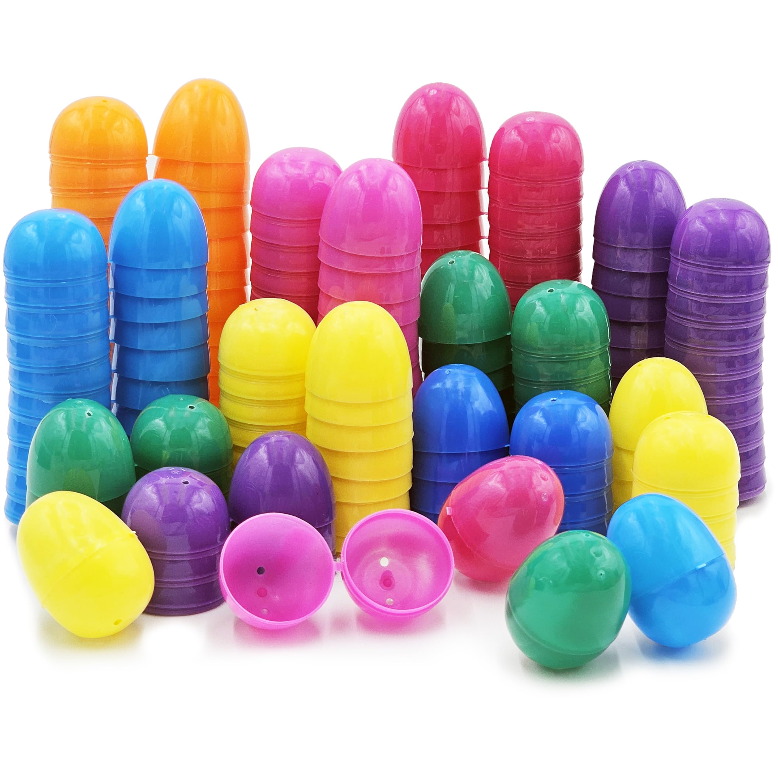 The Dreidel Company Fillable Easter Eggs 50 Pack with Hinge Bulk Colorful Bright Plastic Easter Eggs, Perfect for Easter Egg Hunt, Suprise Egg, Easter Hunt, 2.25" Assorted Colors (50-Pack)