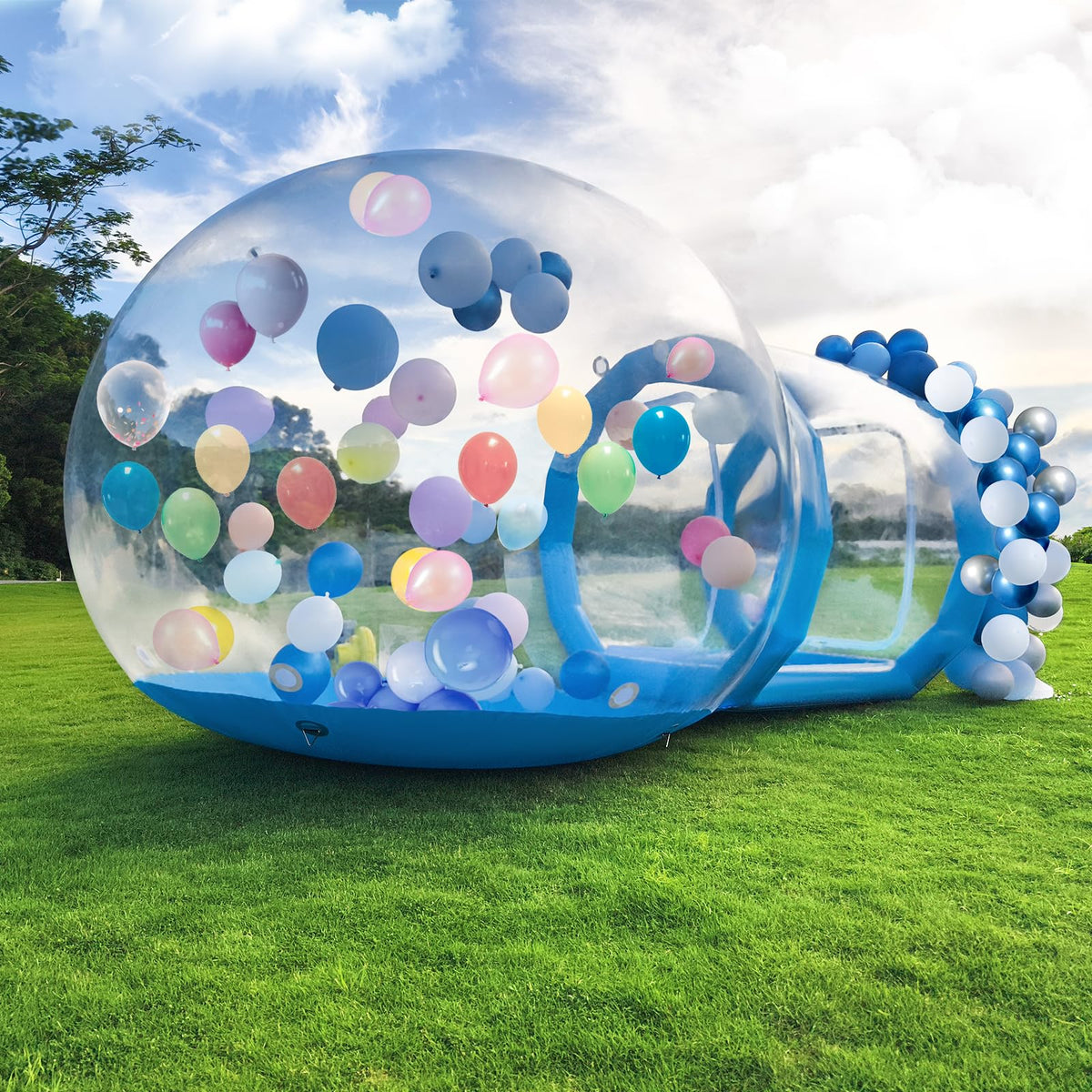 10FT Inflatable Bubble House Dome for Kids, Clear PVC Inflatable Bubble House Tent with Tunnel, Bubble Balloon House with 750W Air Blower, 600W Air Pump Inflatable Dome for Party (Blue, 10FT)