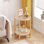 Tiita Rattan Coffee Table, Round End Table, 19.7Inch Modern Side Table, Small Bamboo Living Room Side Table, Glass Sofa End Table for Balcony and Office Outdoor/Indoor (Wood)