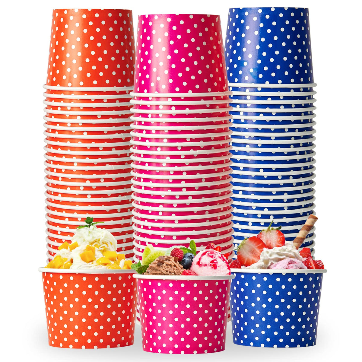 LITOPAK 120 opakowań 16 oz kubków do lodów, jednorazowe kubki na deser na zimne lub gorące jedzenie, kolorowe papierowe miseczki na zupy, desery lodowe i lody