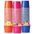 LITOPAK 120 opakowań 16 oz kubków do lodów, jednorazowe kubki na deser na zimne lub gorące jedzenie, kolorowe papierowe miseczki na zupy, desery lodowe i lody