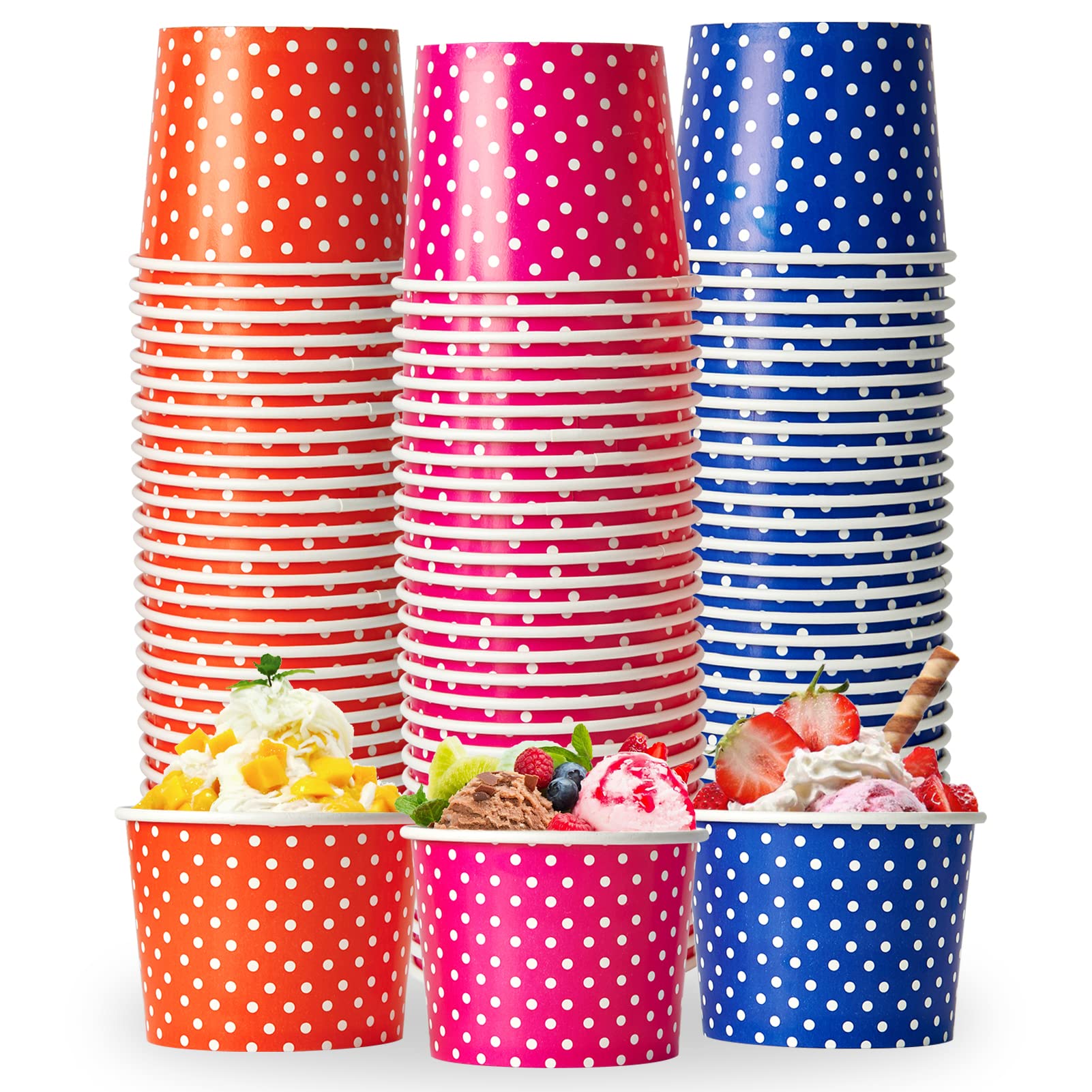 LITOPAK 120 opakowań 16 oz kubków do lodów, jednorazowe kubki na deser na zimne lub gorące jedzenie, kolorowe papierowe miseczki na zupy, desery lodowe i lody