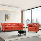 QHITTY 3 Piece Living Room Set, Sectional Chesterfield Sofa Chair Contemporary Upholstered Leather Loveseat Couch Sets for Living Room, Bedroom, Office