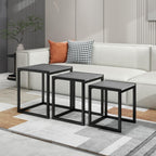 Nesting Table Set of 3 Side Tables, Modern Coffee Table Stacking End Table with Metal Frame (A-Square, Grey)