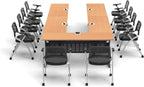 10 Person Tables Training Meeting Seminar Classroom Model 5602 15pc Beech Folding Industrial Caster Z-Base. Tables Connect. Modesty Panel, Shelf, Power+USB Outlet. Fold+Nest (Seating Included).