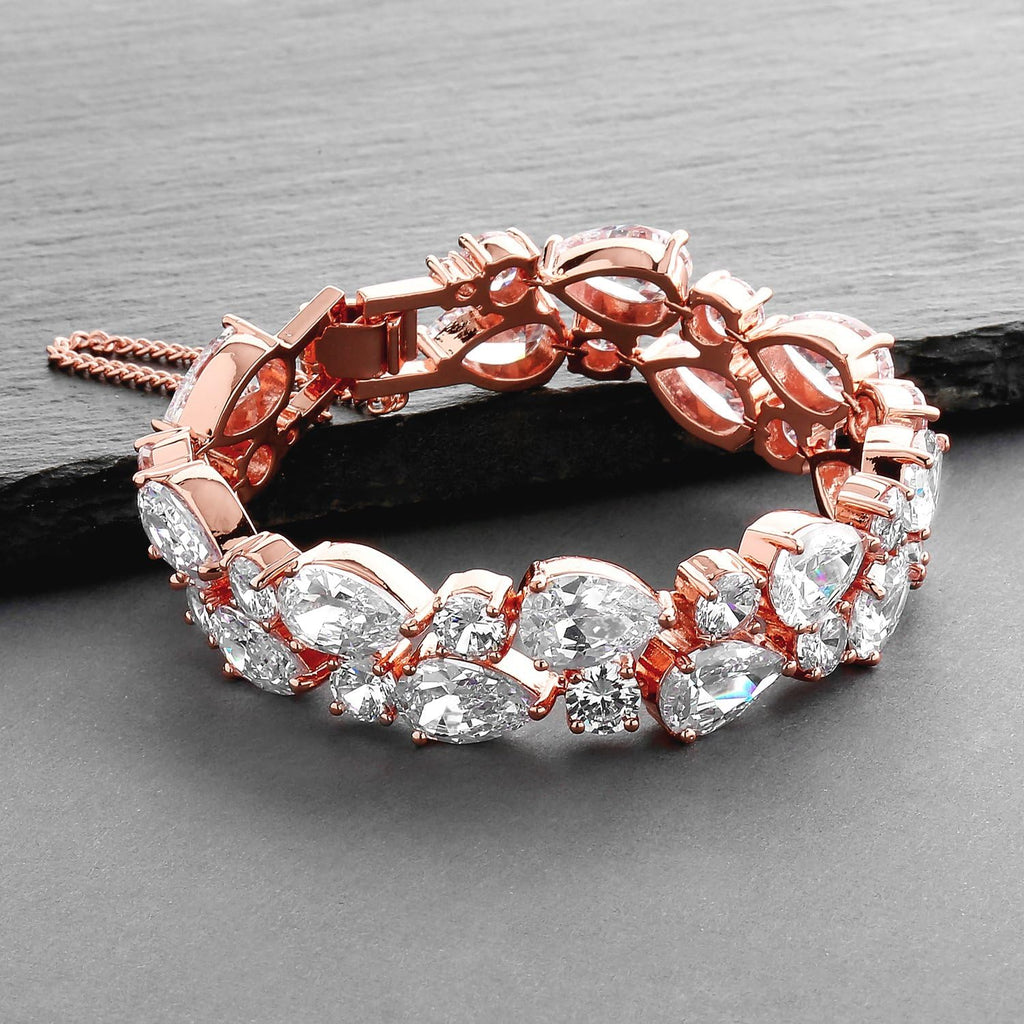 Mariell Rose Gold Petite Length 6 1/2" Wedding Bracelet with Bold CZ Mosaic for Brides and Bridesmaids