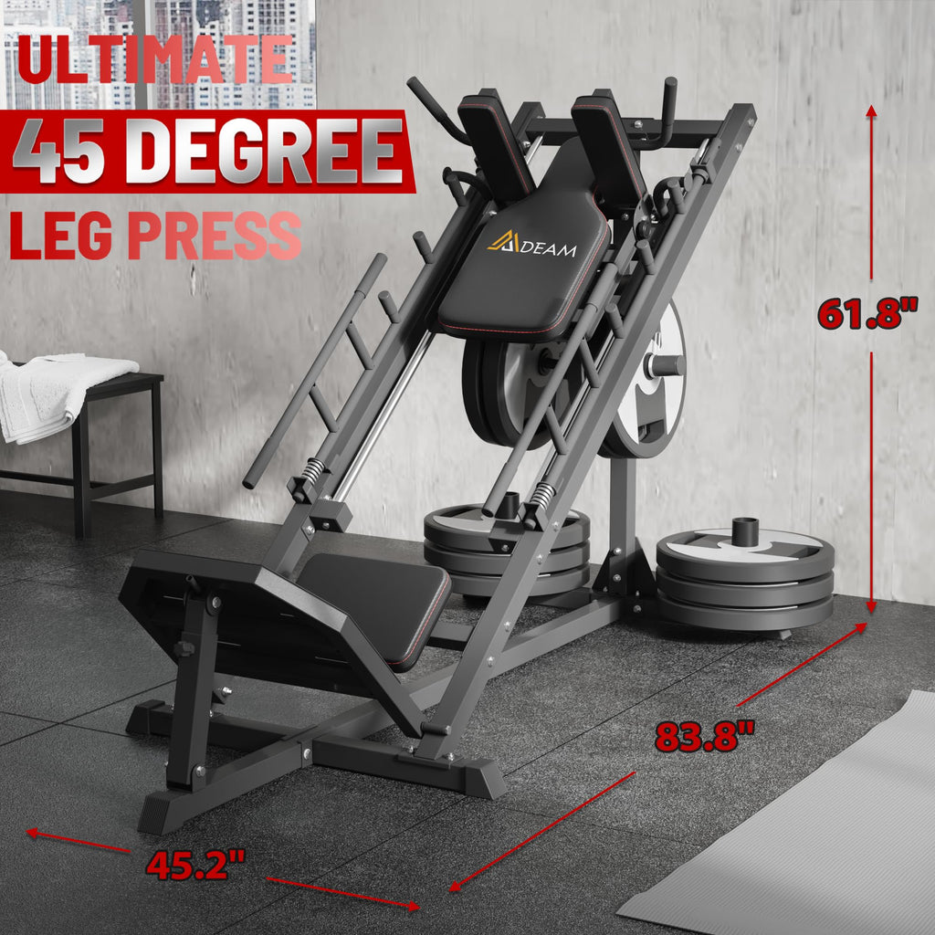 Machine de presse à jambes Mdeam, machine de squat hack avec roulement linéaire, machine de squat hack à 45 degrés pour entraînement de force du bas du corps à domicile ou en salle de sport pour quadriceps, ischio-jambiers, fessiers, mollets